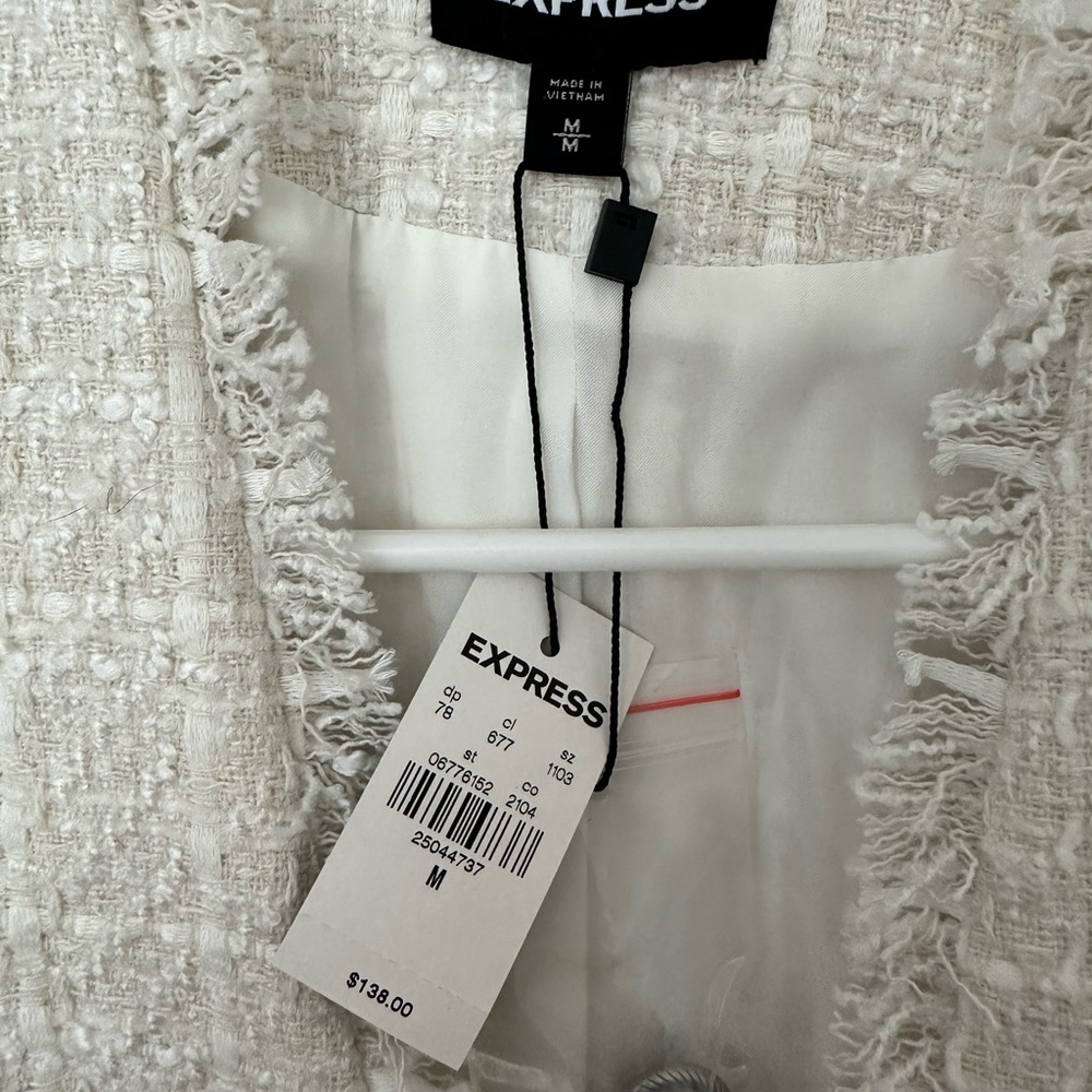 NEW WITH TAGS. Express Collarless Boucle Blazer Creme